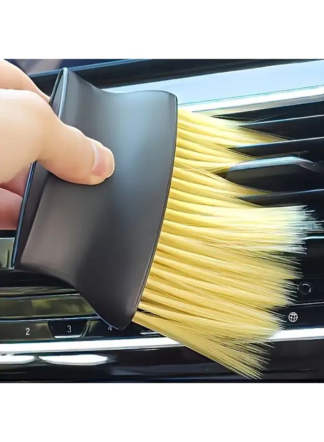 Yellow Dual Bristle Car Interior Cleaning Brush For Vents Dash Buttons Scratch Free - Image 2